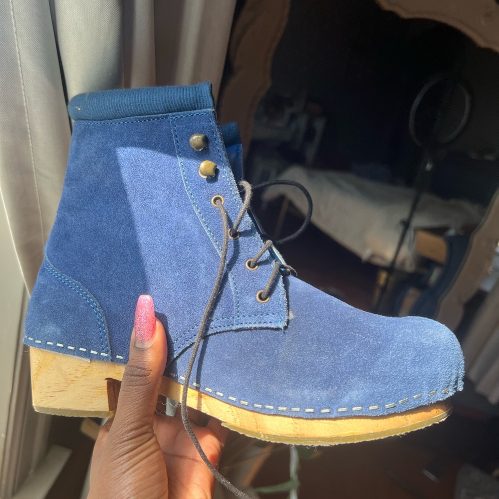 Wooden clog suede ankle boots